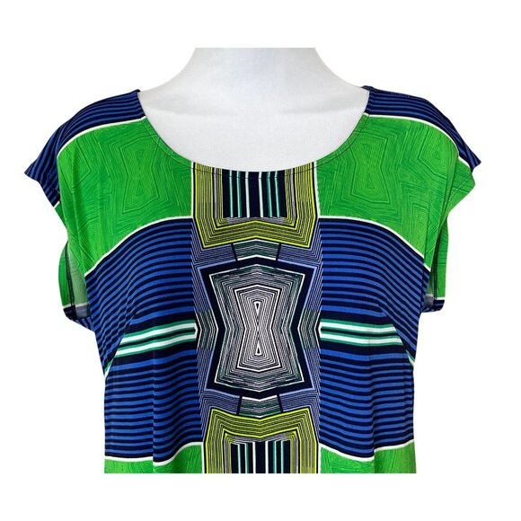 Laundry by Shelli Segal Cap Sleeve Geometric Print Stretch Shift Dress Small - Picture 2 of 7